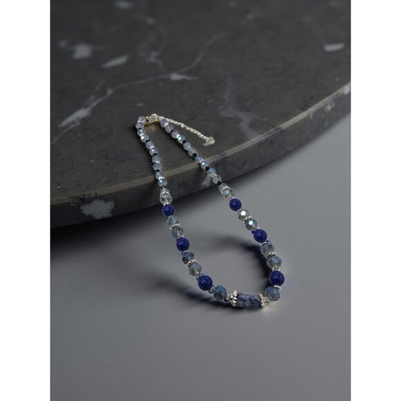 vintage sodalite stone blue glass beads adjustable necklace - Picture 6 of 10